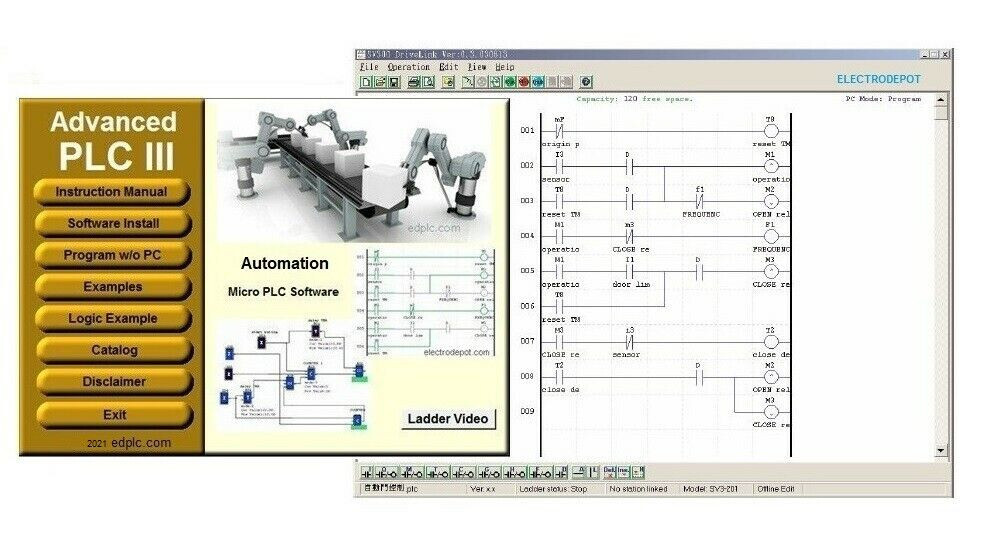 Automation PLC Programming Software, Ladder Logic Function w Simulator, examples