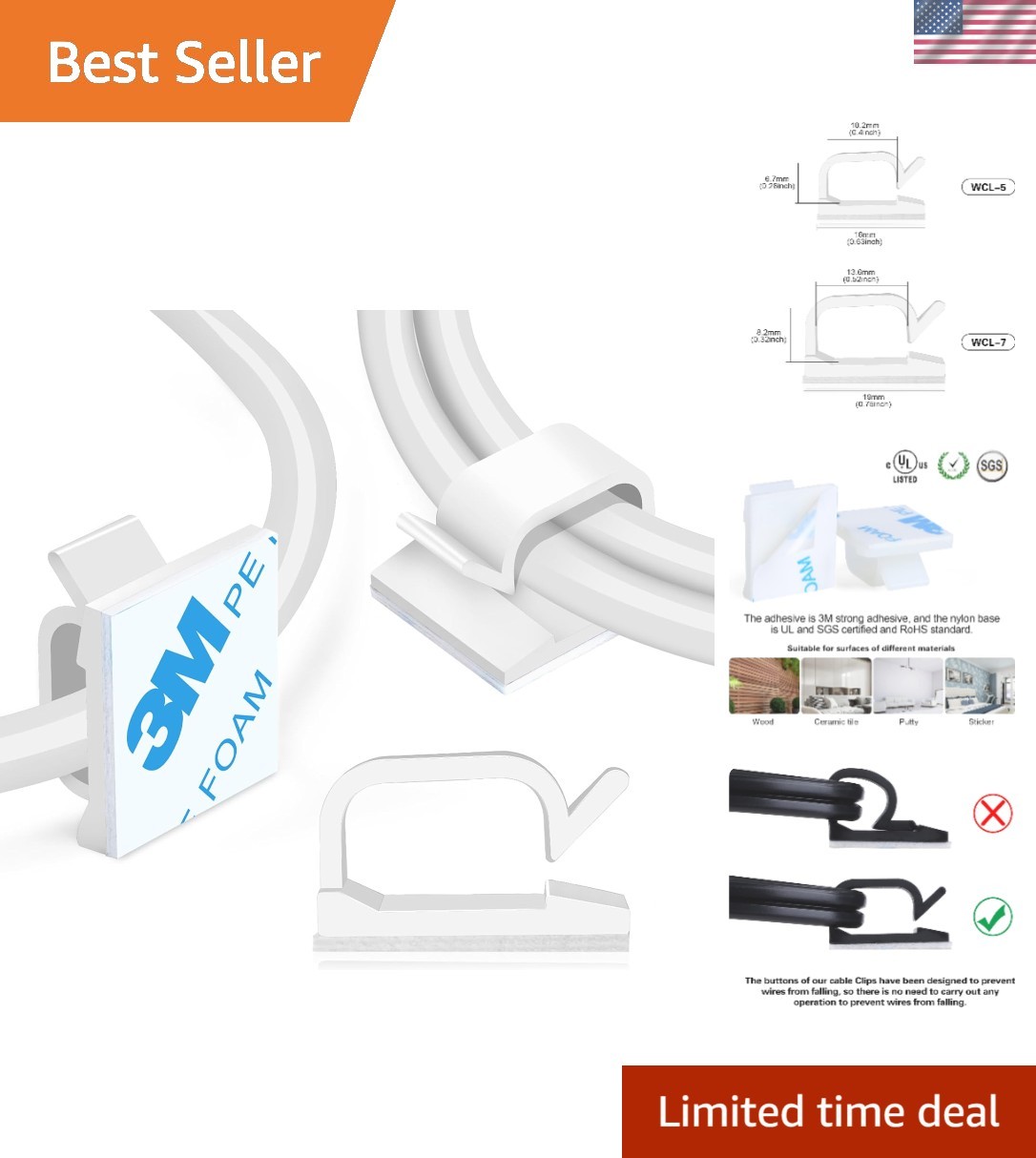 Self-Adhesive 120 Pcs Nylon Cable Clips - Perfect for Home & Car Organization
