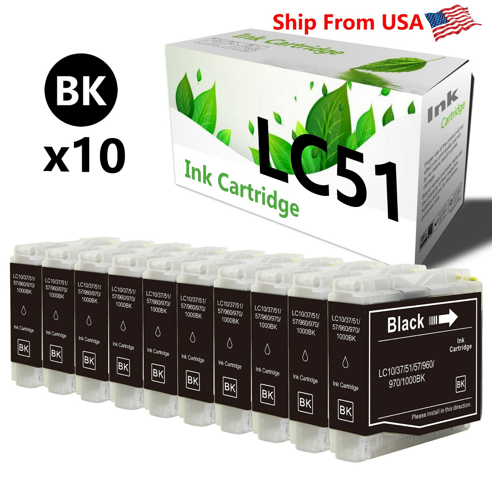 10PK LC51 LC-51 Ink Cartridge for DCP-130C DCP-330C FAX-1860C Printer