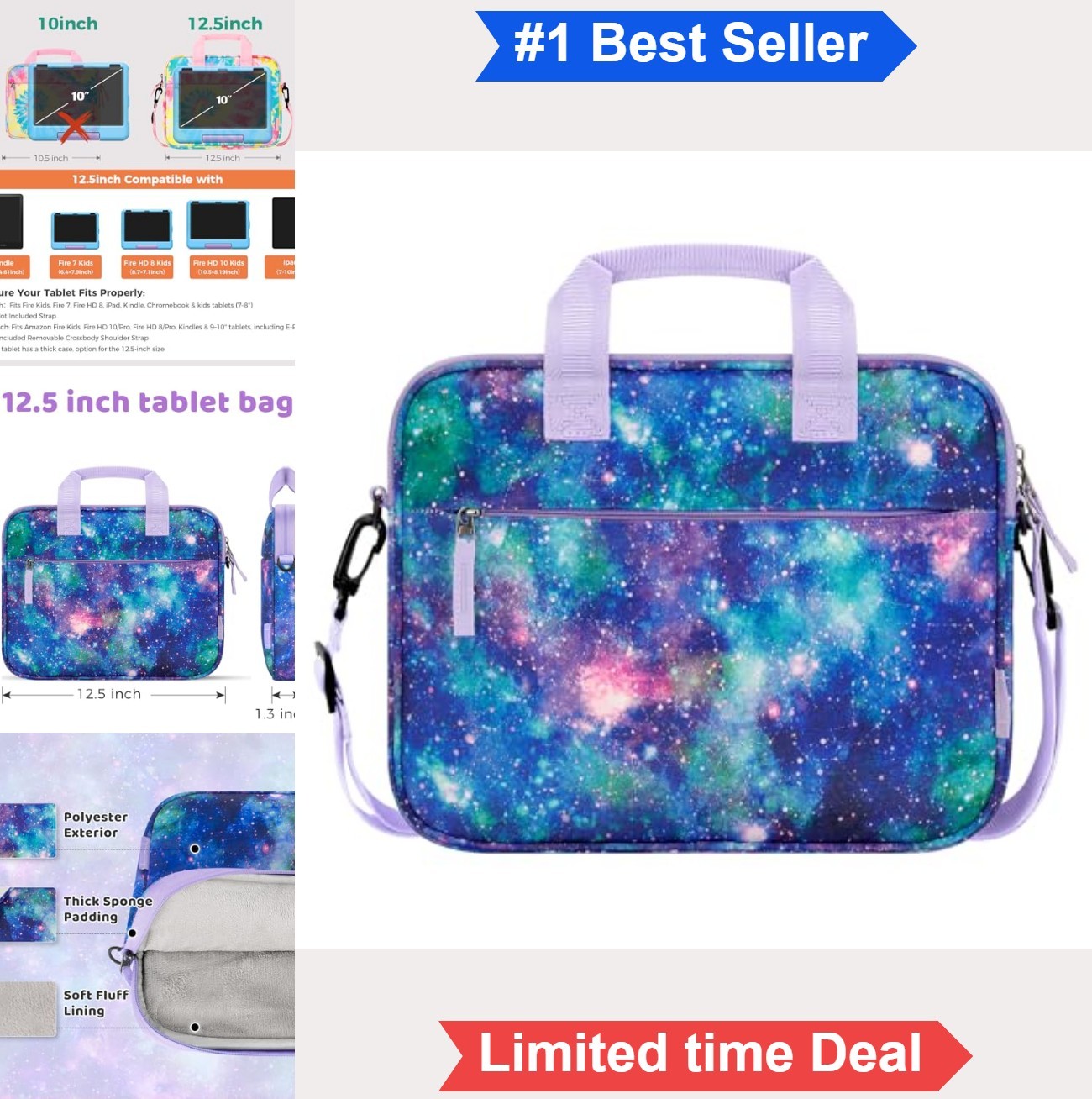 Kids Tablet Carrying Case 8-10 Inch Adjustable Shoulder Strap Protective Sleeve