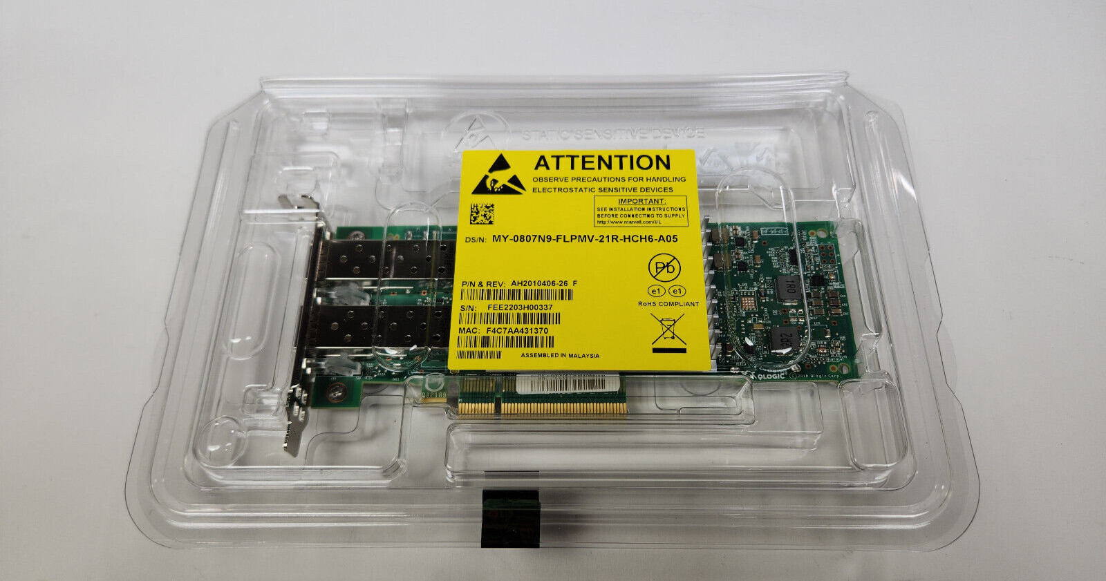 Dell Marvell QLogic QL41112HLCU Dual Port 10GbE SFP+ PCIe Network Adapter 807N9