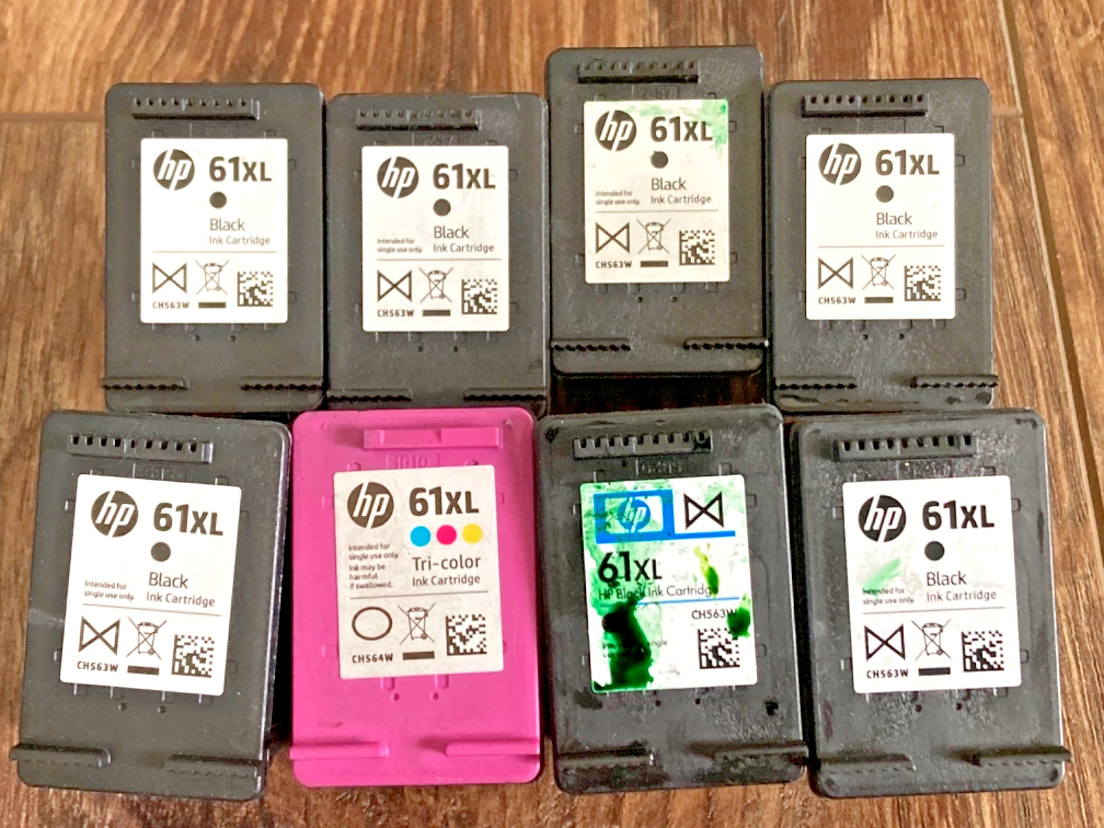 LOT 8 HP61XL Empty Genuine Virgin Mix Color Black Ink Carts Used 1 Time HP 61 XL