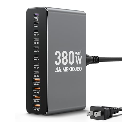 12 Ports Aluminum Alloy Charging Station Fast USB C Charger Block 65W 380W Gray