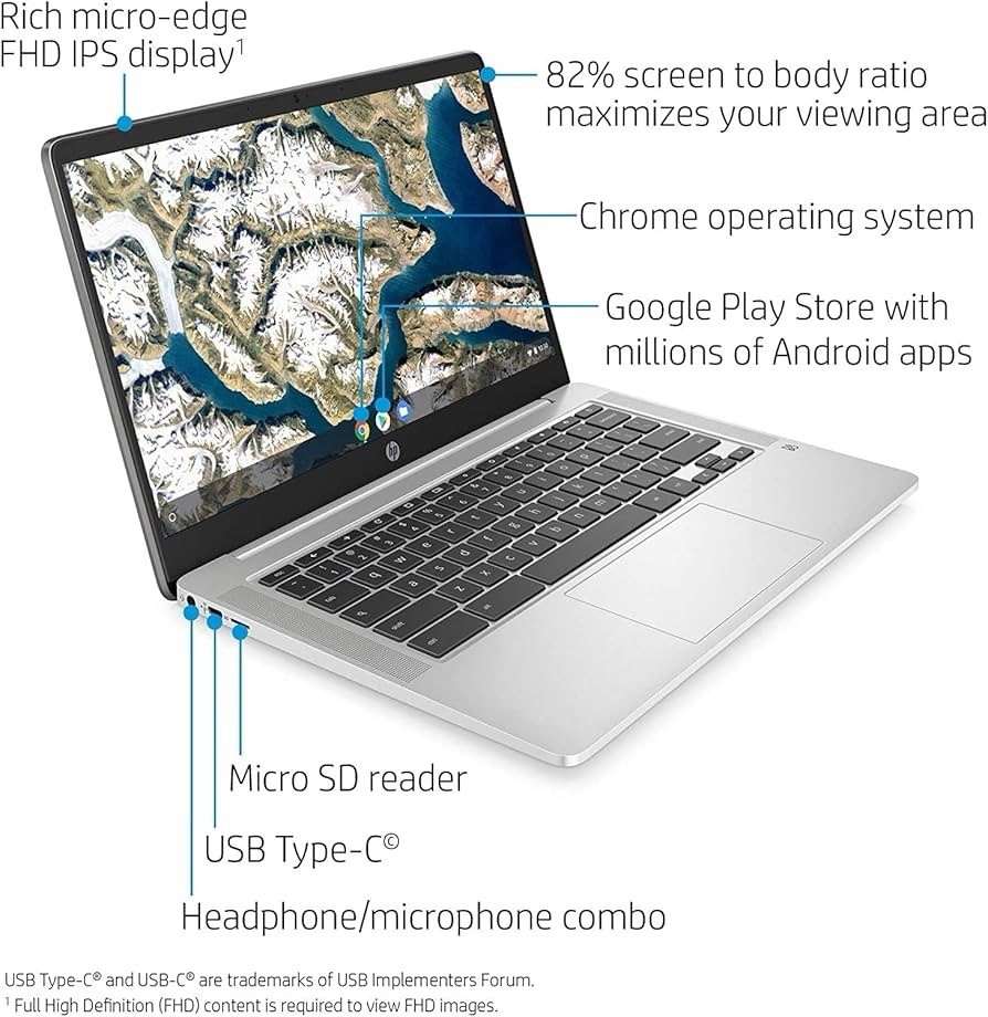 HP 14a-na0023cl 14 inch (64GB, Intel, 2.60GHz, 4GB) Laptop - Silver - 1G128UA