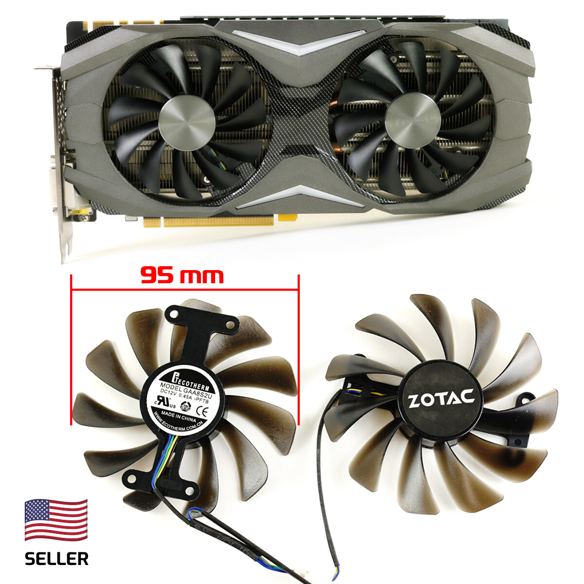 Full Set GPU Fans 95mm For Zotac 1070 1080 AMP GAA8S2U | US Seller, Fast Ship