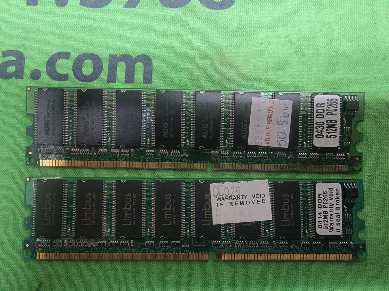 LOT of 2 - UNMATCHED SET 1GB (2x512MB) PC-2100 DDR-266 Desktop RAM Memory