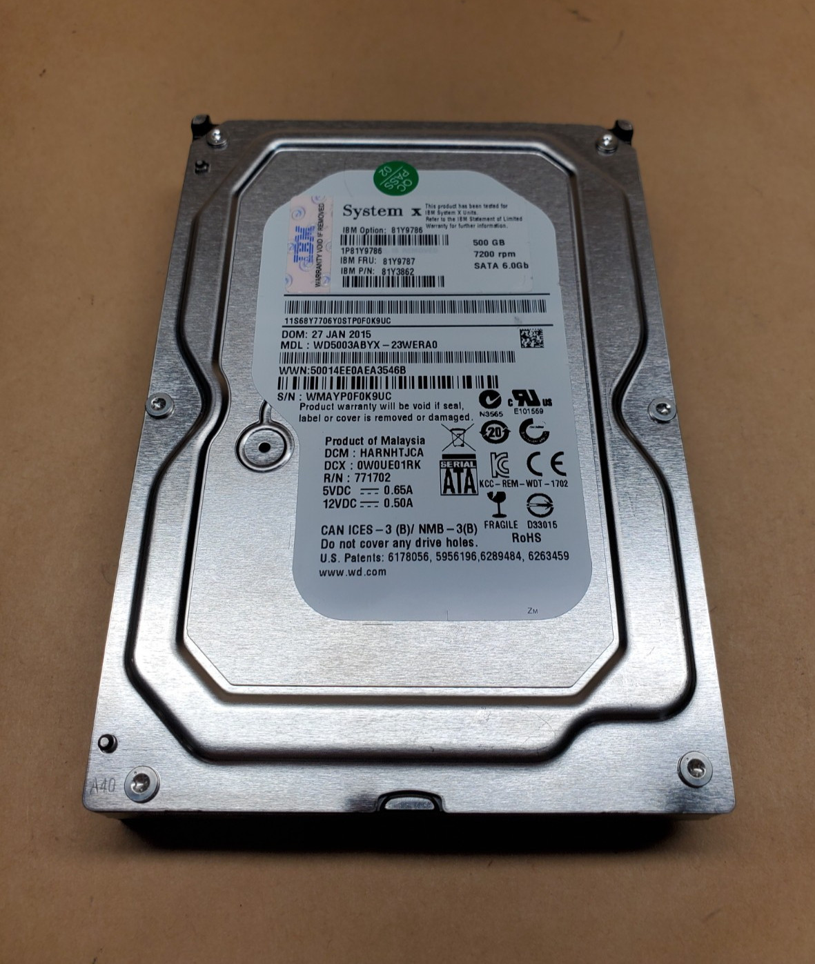 500GB IBM System X WD5003ABYX-23WERA0 SATA 3.5" HDD | Tested