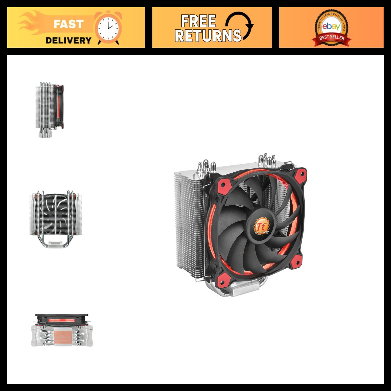 High Airflow 120mm CPU Cooler for Intel/AMD, 150W, LED Fan, Red, LGA1200/AM4