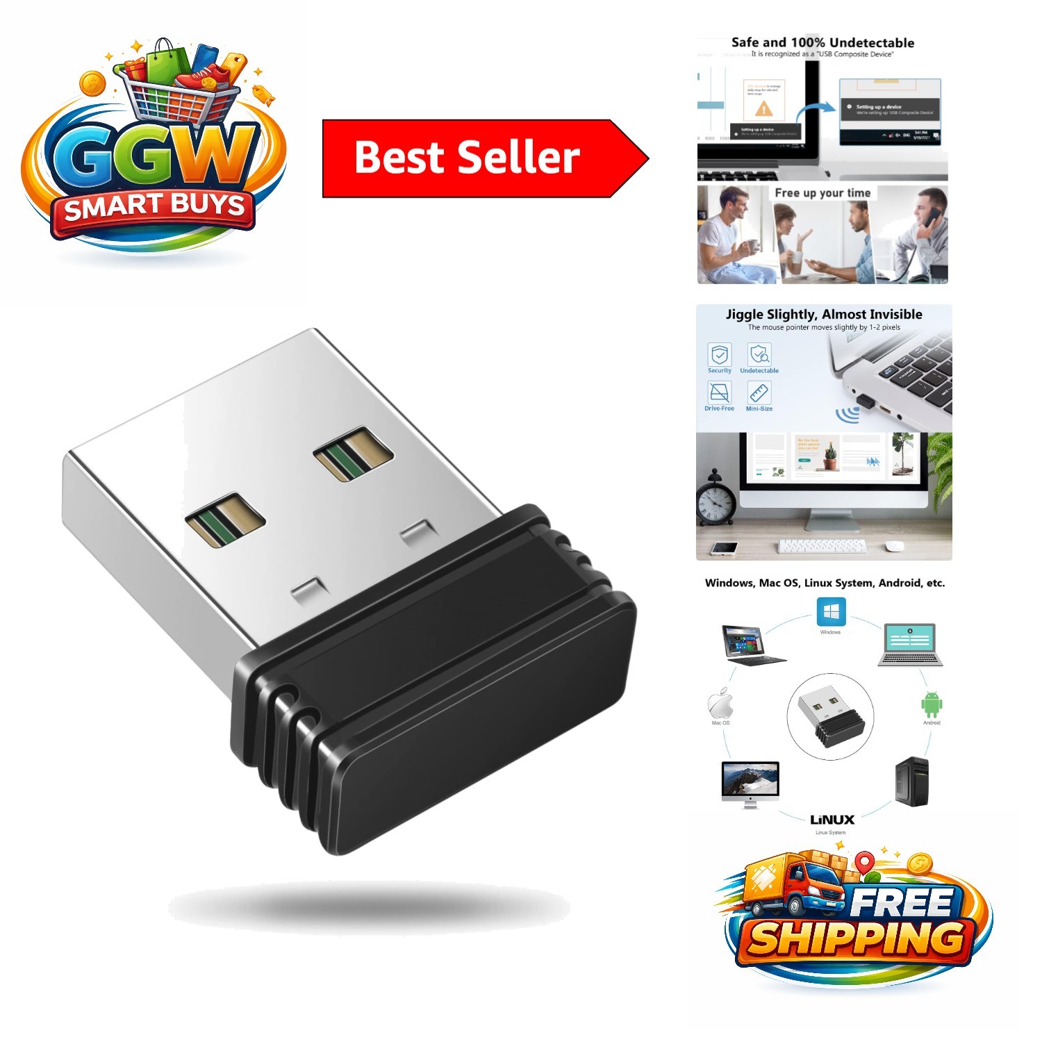 Compact Soundless USB Mouse Mover - Plug & Play Simulated Mouse Movement
