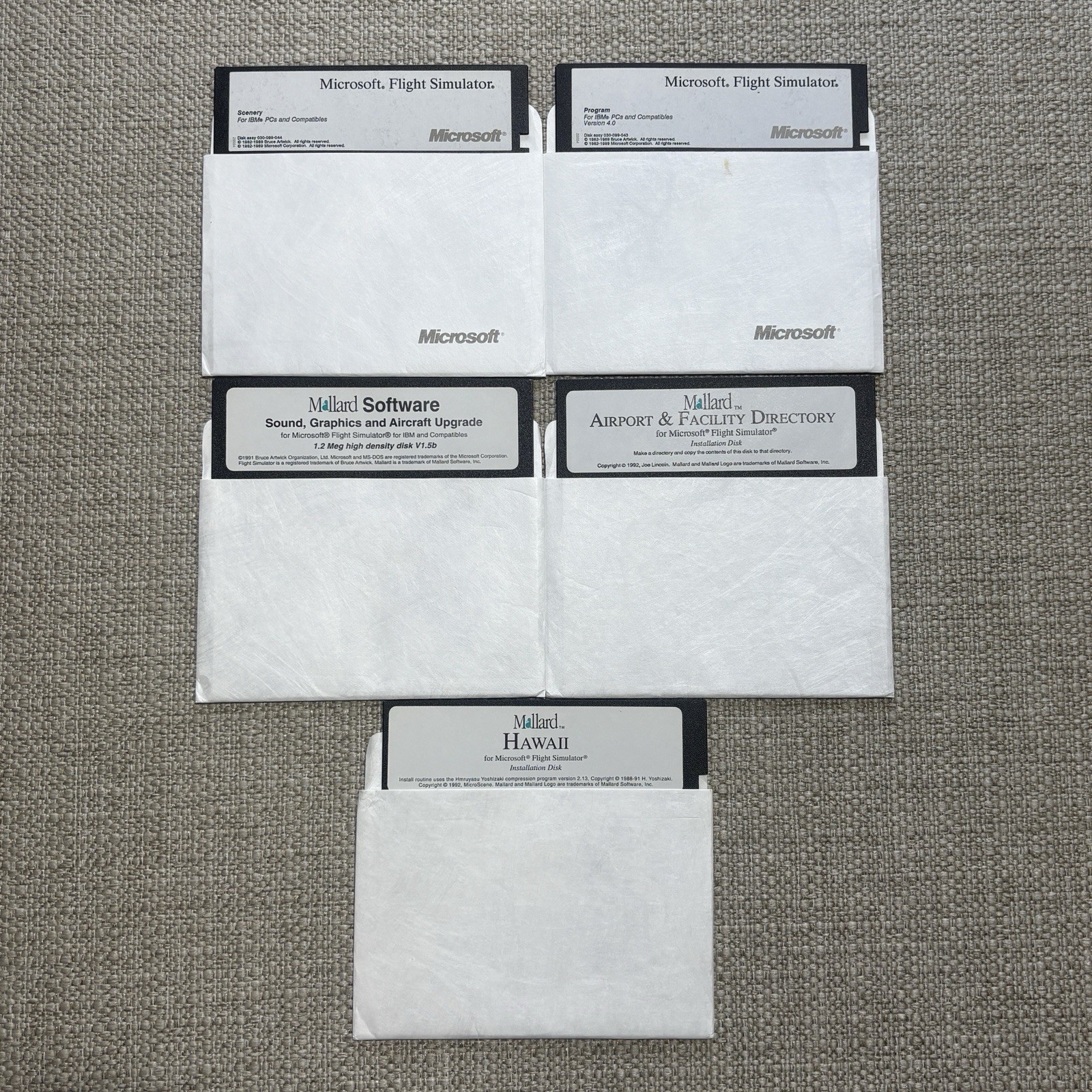 Vintage Microsoft Flight Simulator 4.0 & Mallard Software 5.25 Floppy Disks Lot