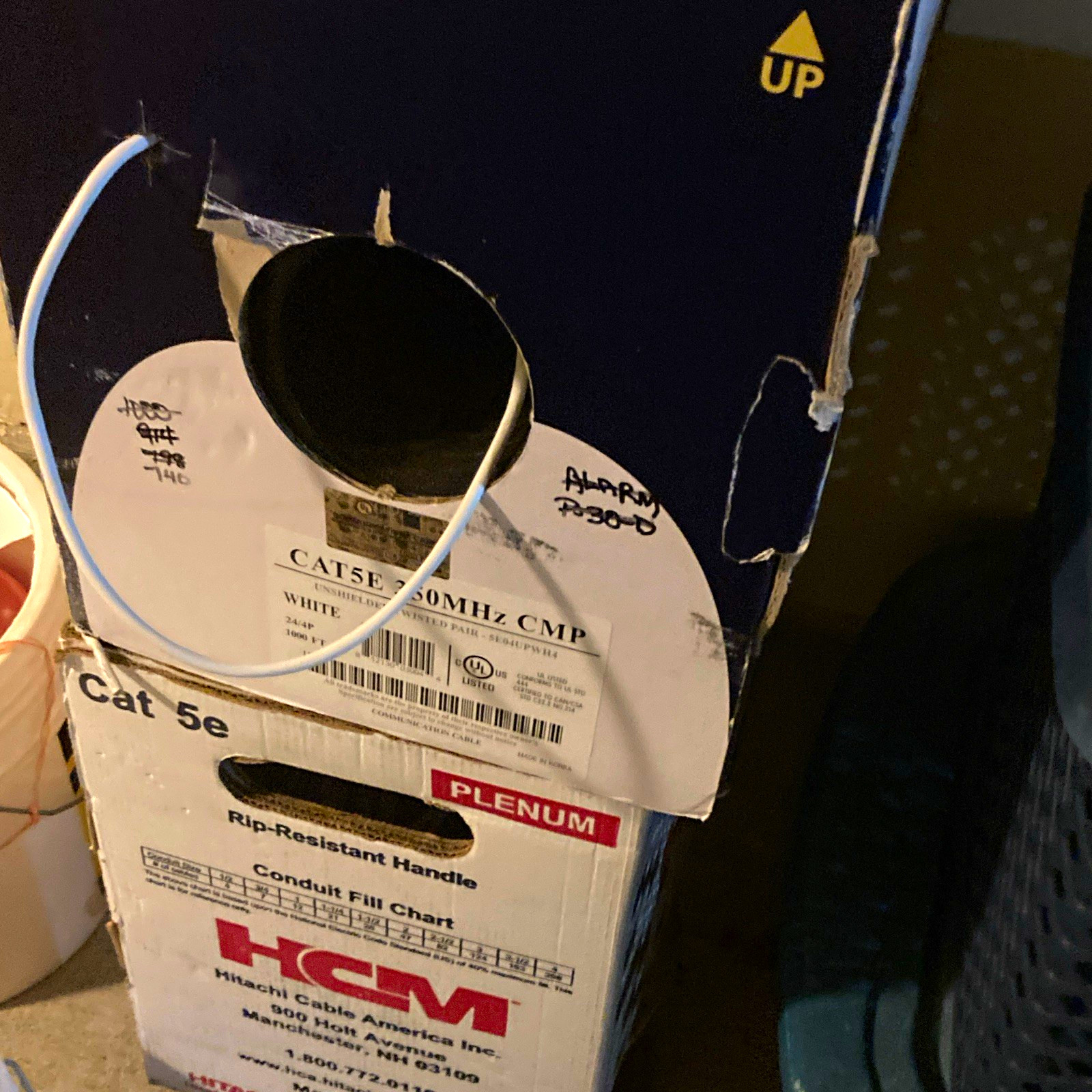 HCM Cat5e CMP Plenum Bulk Ethernet Cable 1000 ft White, Raw to Raw