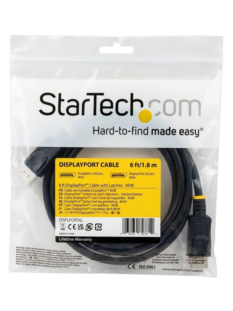 StarTech DisplayPort Cable with Latches 6 ft Black DISPLPORT6L