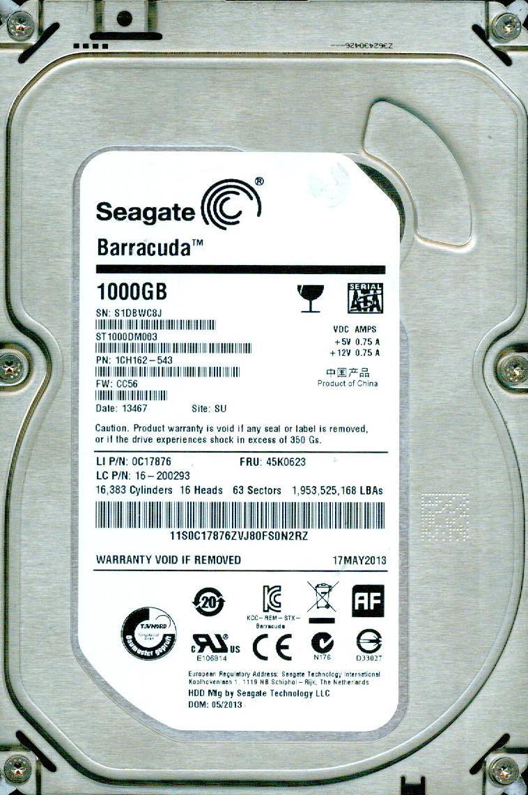 ST1000DM003,  1CH162-543,  CC56, SU,   S1DB,  SEAGATE SATA 1TB 