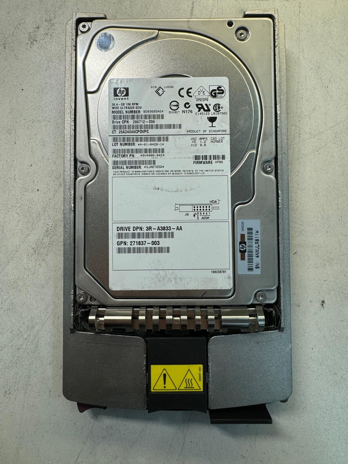 HP 286712-004 BD03685A24 9V4006-042 36.4GB 10K RPM Ultra320 SCSI 80pin 3.5" HDD