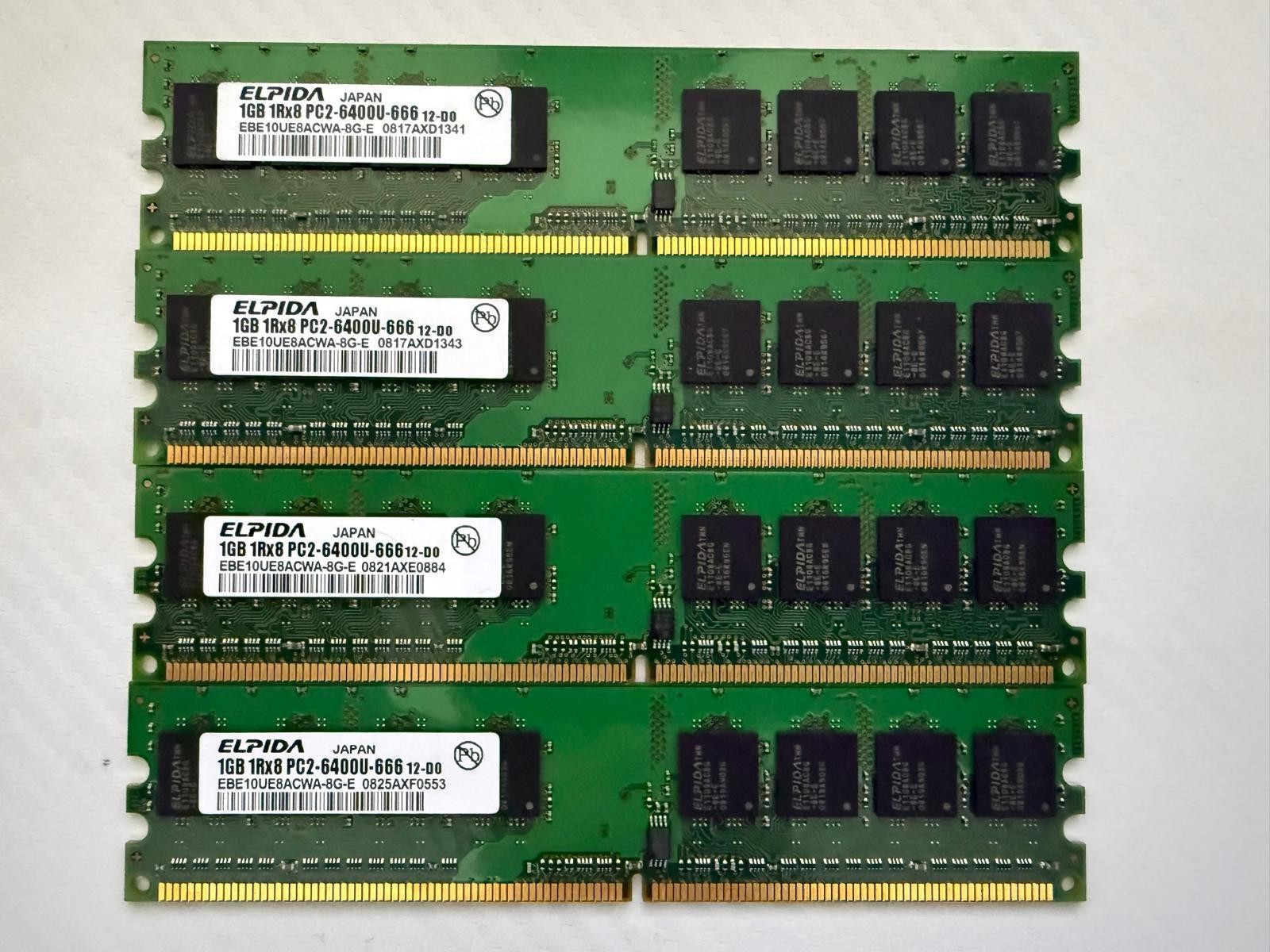 Elpida 4GB (4x1GB) DDR2 800MHz PC2-6400U Desktop RAM Lot EBE10UE8ACWA-8G-E