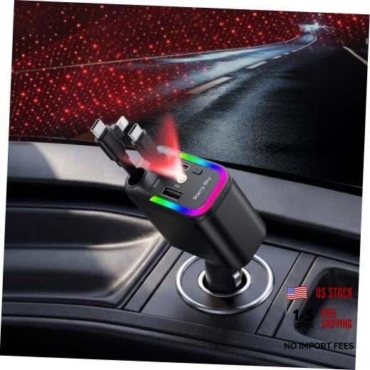 5 in 1 Retractable Car Charger with Starlight, 120W Black(with Starlight)