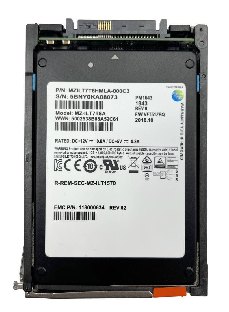 005052556 EMC 7.68TB SAS 12Gbps 2.5in FLASH SSD 118000634 Samsung MZ-ILT7T6A 520