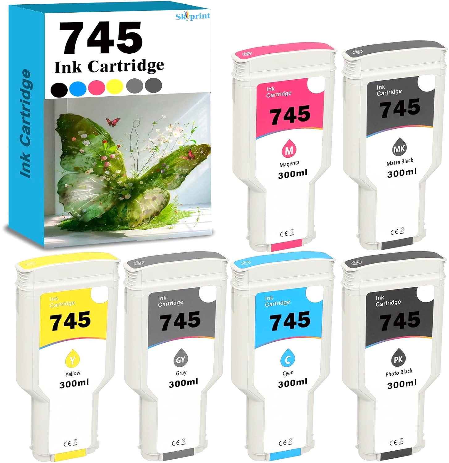 745 / 745XL Ink Cartridge 6-Pack for HP DesignJet Z2600 / Z5600 (F9K06A–F9K01A)