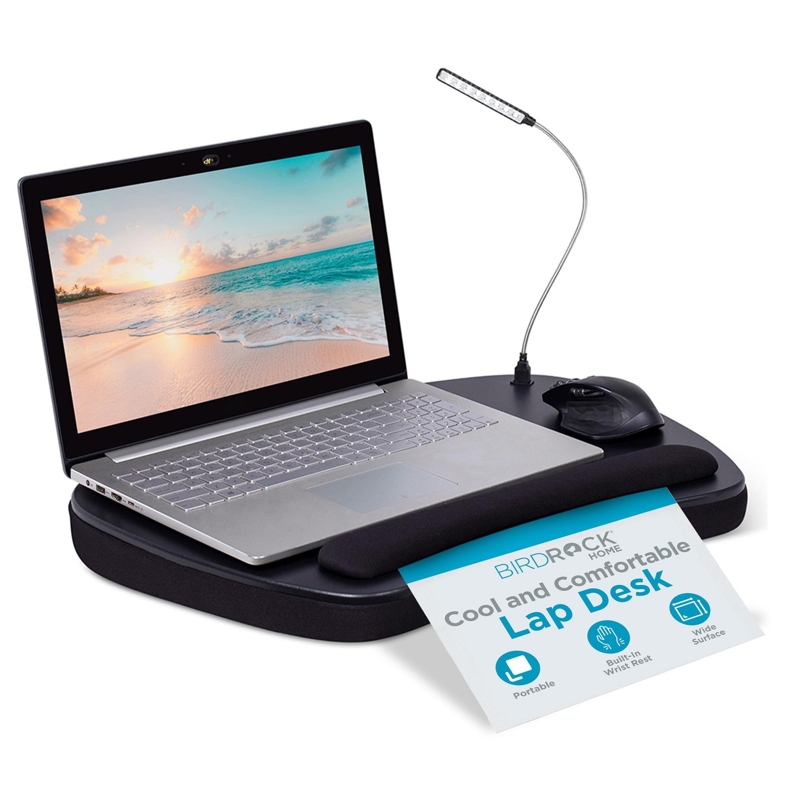 Oversized Lap Desk with Memory Foam Cushion - Portable w/USB Light & Wrist Re...