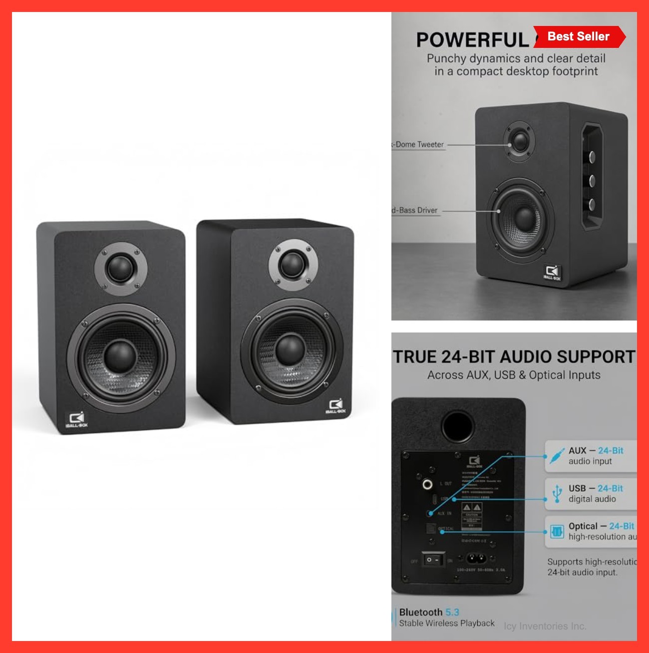 Computer Speakers 60W Powered 2.0 Bluetooth USB-C DAC Optical AUX Bass Treble