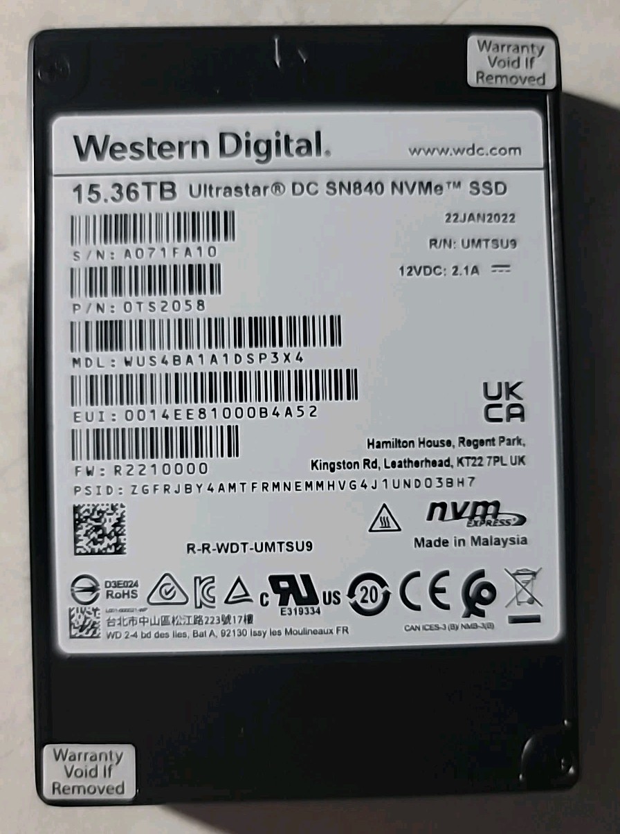 WD UltraStar SN840 15.36TB  Solid State Drive Brand New