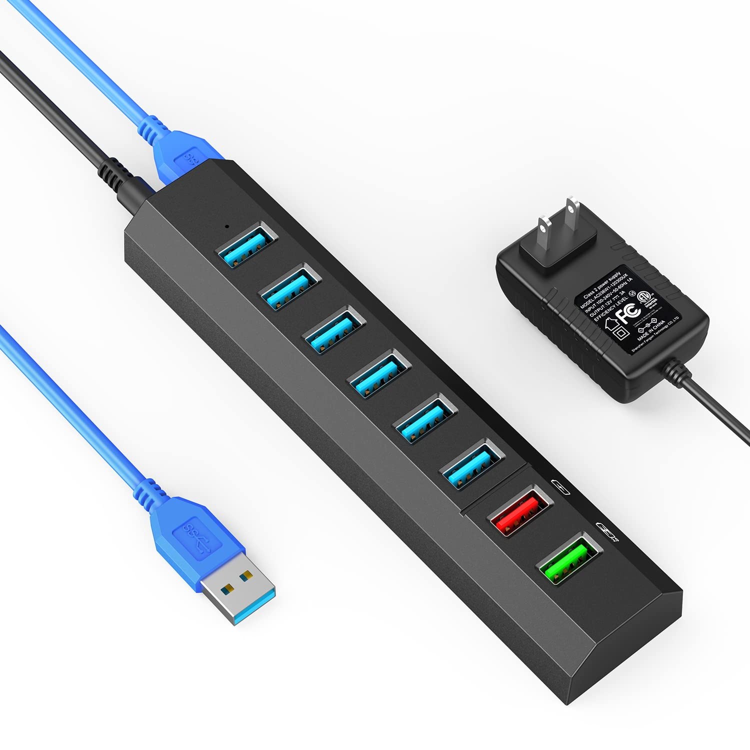 Powered USB Hub, 8-Port USB Hub 3.0 Powered USB Splitter with 2 Fast Charging...