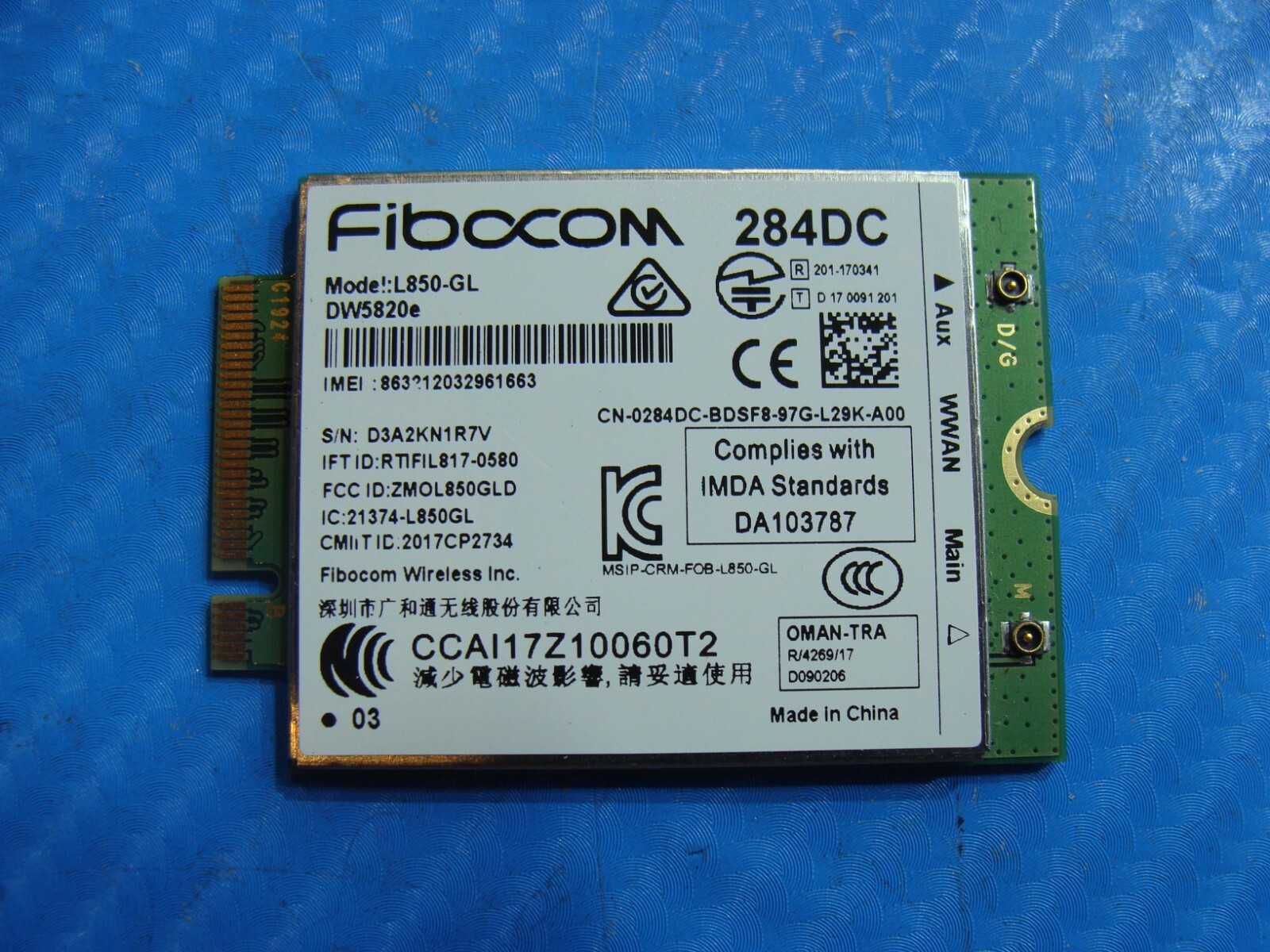 Dell Latitude 14" 5401 Genuine Fibocom LTE/WCDMA 4G WWAN Card L850-GL 284DC