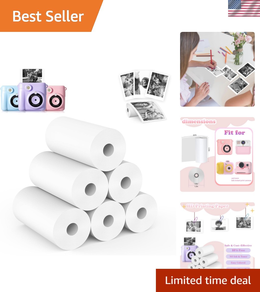 6 Rolls Kids Camera Instant Print Refill Paper Set, HD Printing Thermal Paper...