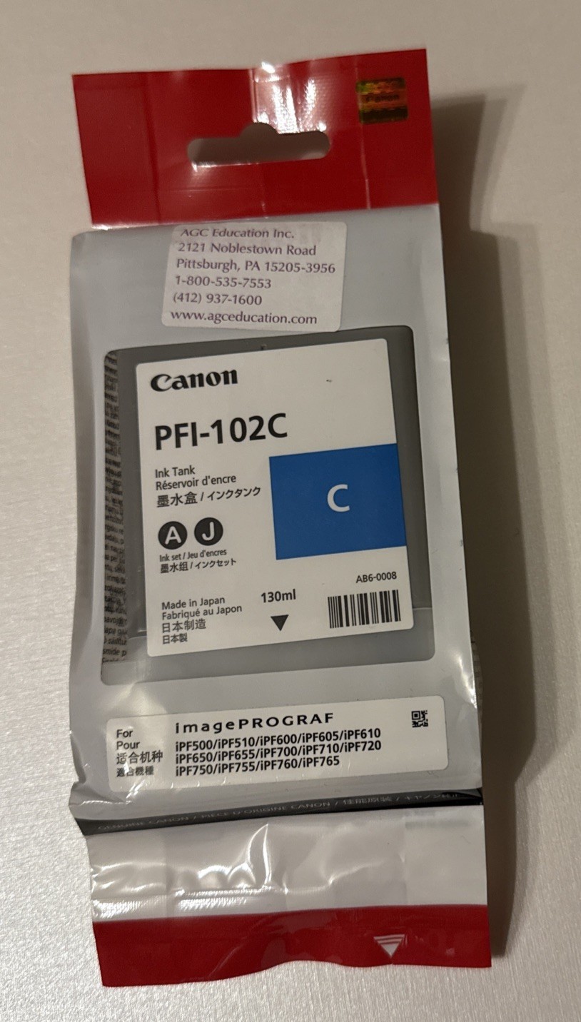 Canon ImagePROGRAF PFI-102C Cyan Ink Tank Exp 2015 and 2021