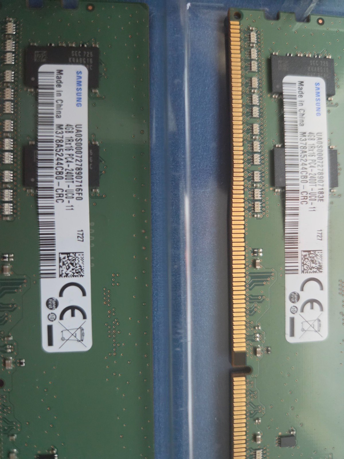 Samsung 2x4GB DDR$ desktop memory modules model number M378A5244CBO-CRC 2400 MHz