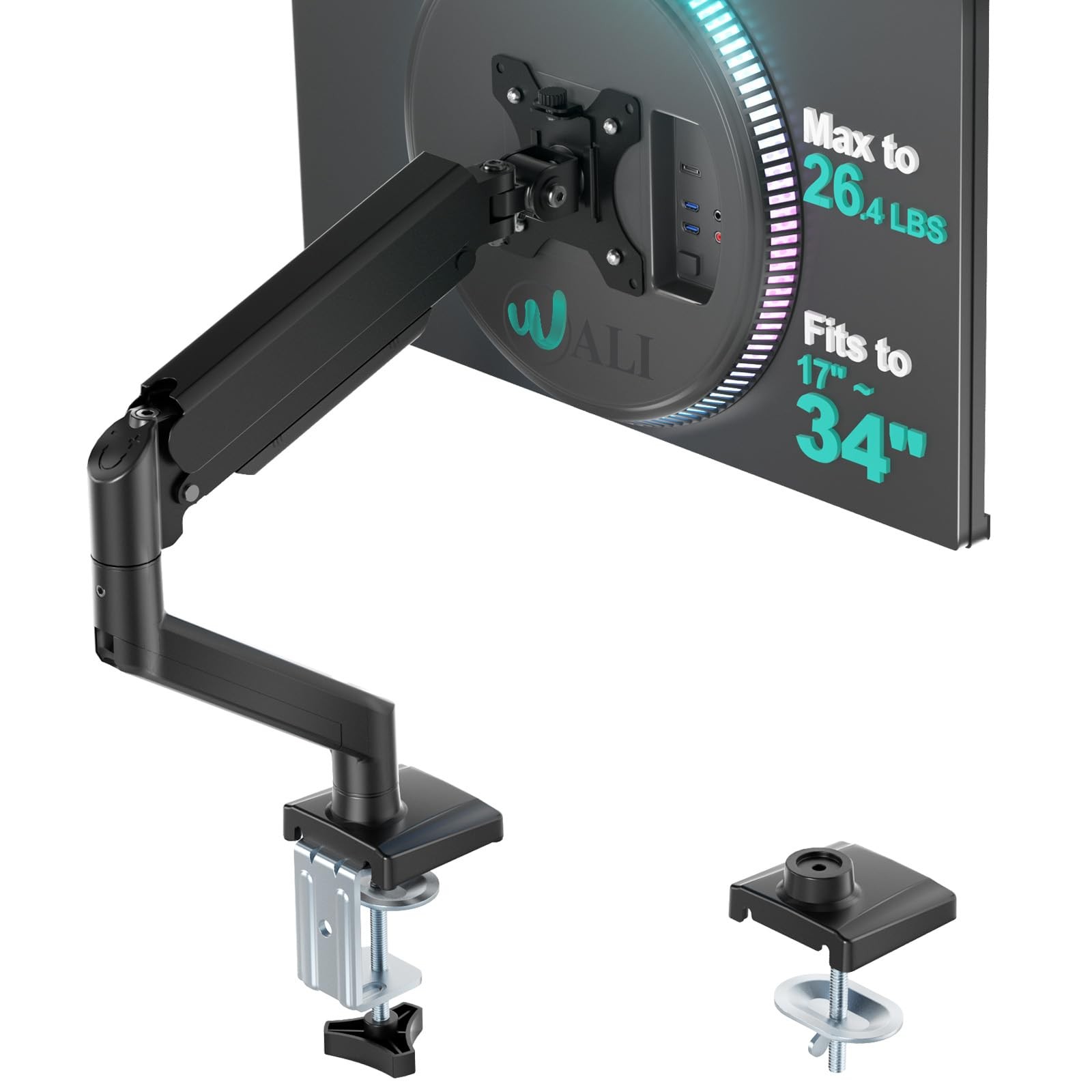 WALI Single Monitor Mount, Gas Spring Arm Arm, Black-Standard 