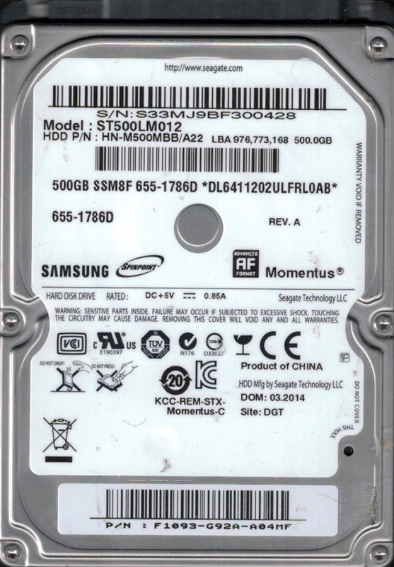 Samsung ST500LM012 HN-M500MBB/A22 500GB MAC 655-1786D