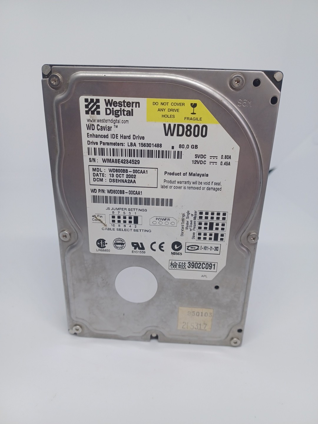 Western Digital Caviar 80GB Internal 7200RPM 3.5" (WD800BB) HDD 2002