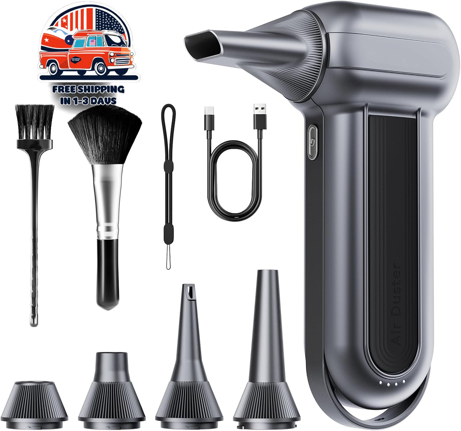Soplador Aire Comprimido 150000RPM Turbo 3 Velocidades 5 Boquillas Carga USB C