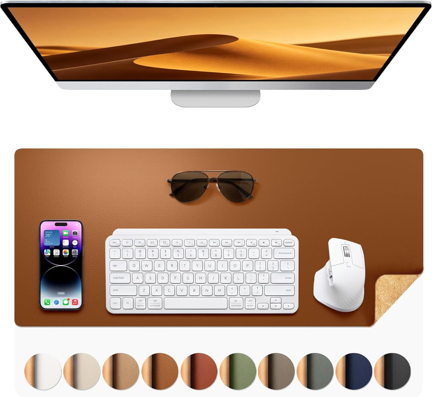 Aothia Double-Sided Desk Pad, Leather Desk Mat, Eco Cork Desk Pad Protector, Lar