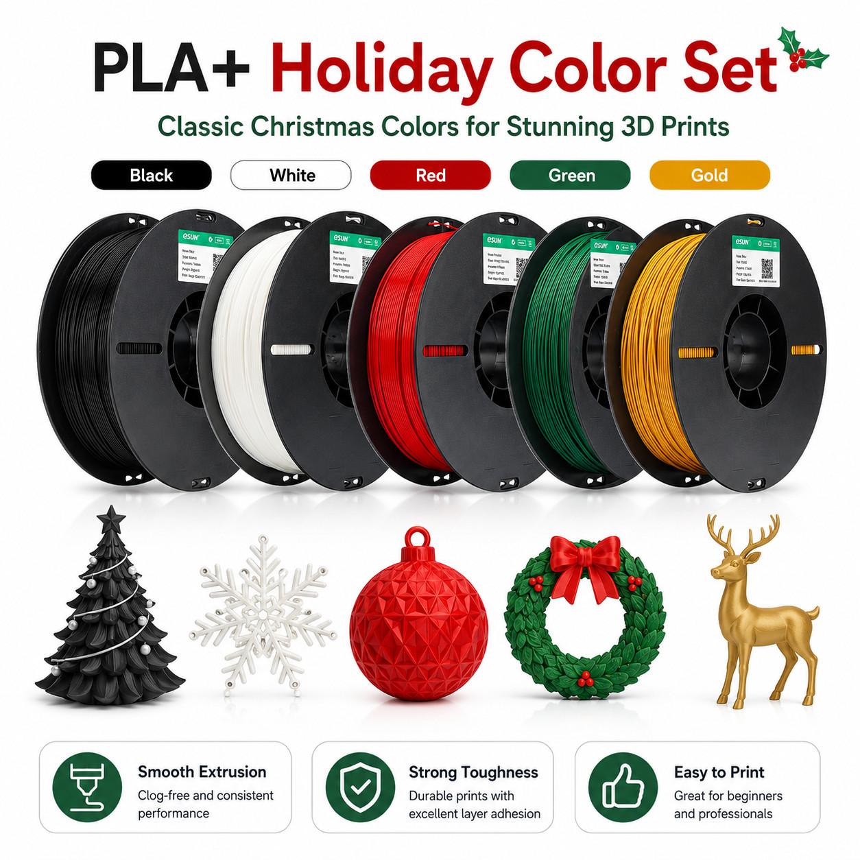 eSUN PLA+ 3D Printer Filament，1.75mm PLA Plus 1KG，+/-0.02mm，Most FDM 3D Printers