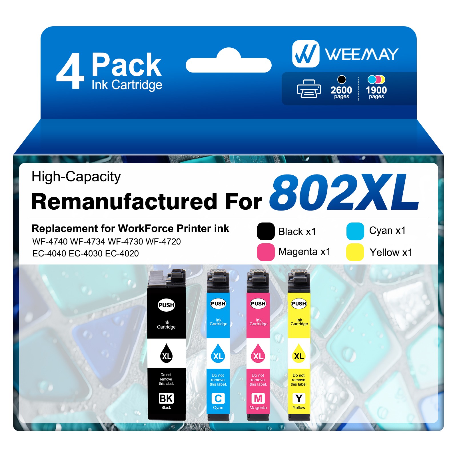 4PK 802XL Ink Cartridges For Epson WorkForce Pro WF-4720 WF-4730 WF-4734 WF-4740