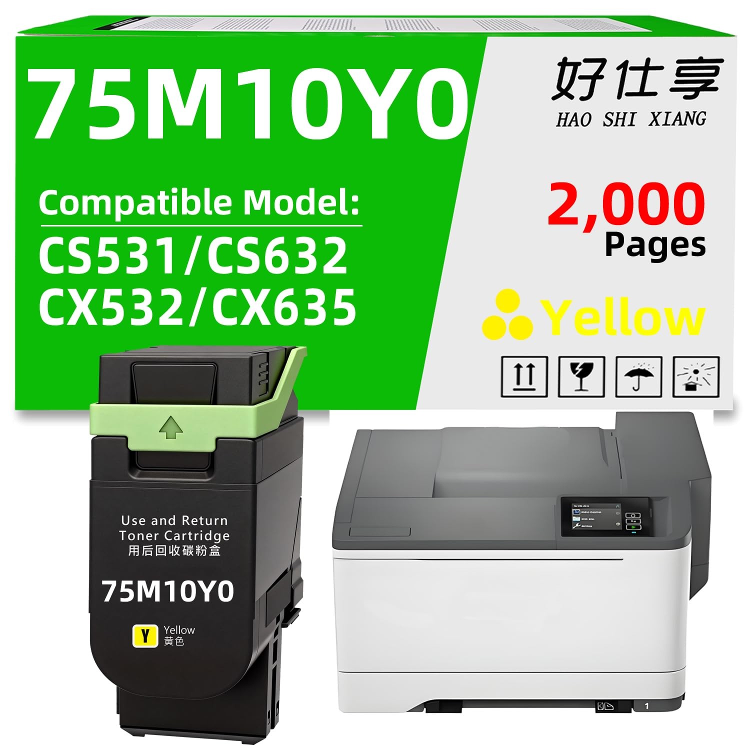 Yellow Toner Cartridge Replacement CS531 CX532 CS632 CX635 75M10K0 75M10C0