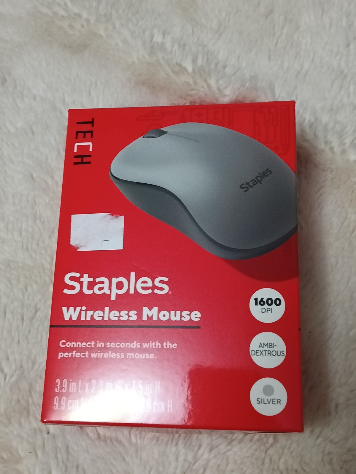 NEW Staples Wireless MOUSE Optical USB Silver Ambidextrous
