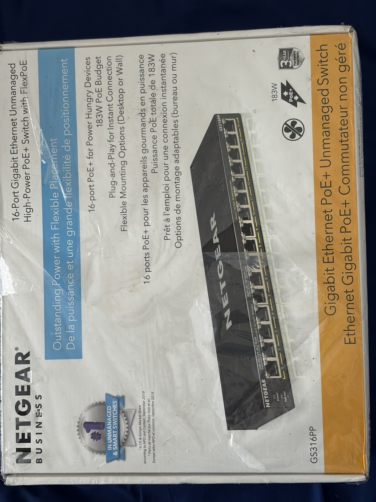 Netgear GS316PP-100NAS 16-Port Gigabit PoE+ Compliant Unmanaged Switch (Sealed)
