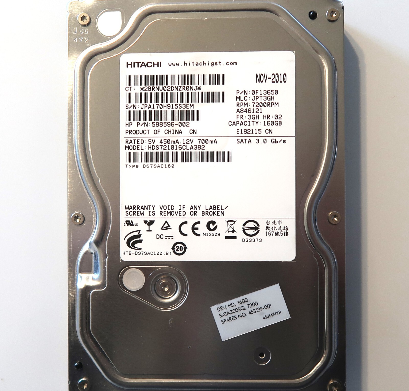 Hitachi HDS721016CLA382 0F13650 JPT3GH (JPA1) China 3.5" 160gb Sata HDD NOV-2010