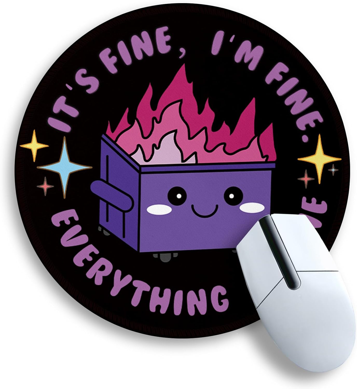 Dumpster on Fire Mouse Pad, Cute round Mouse Pads for Desk, Funny Purple Dumpste
