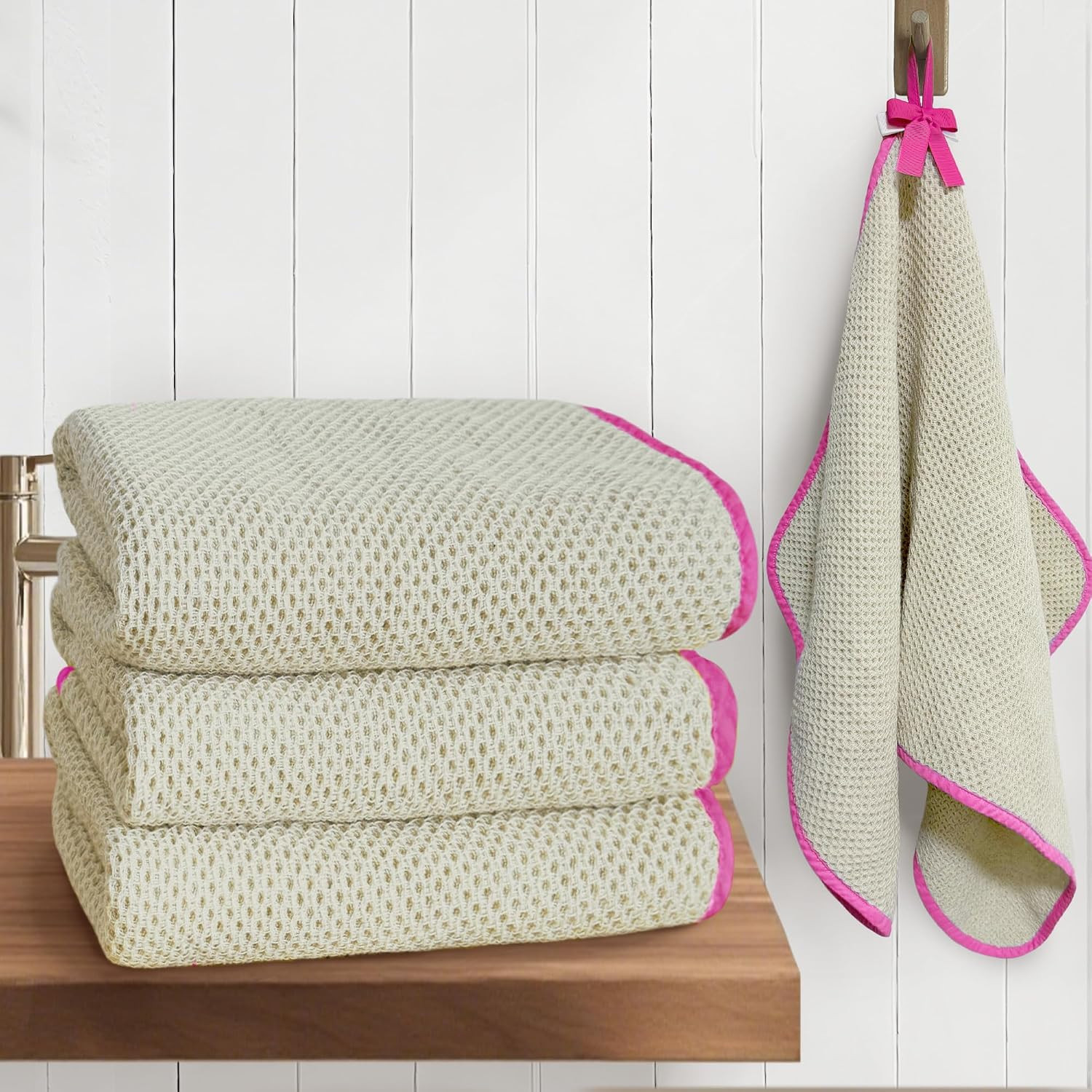 Bathroom Hand Towels 4 Pack, 100% Cotton, 28x16 in, Beige