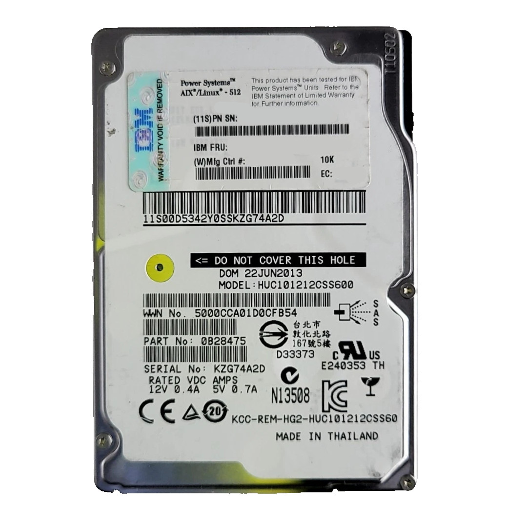 IBM 1.2TB 10K SAS 6Gb/s 2.5" SFF Enterprise HDD 85Y6155 0B28475 HUC101212CSS600