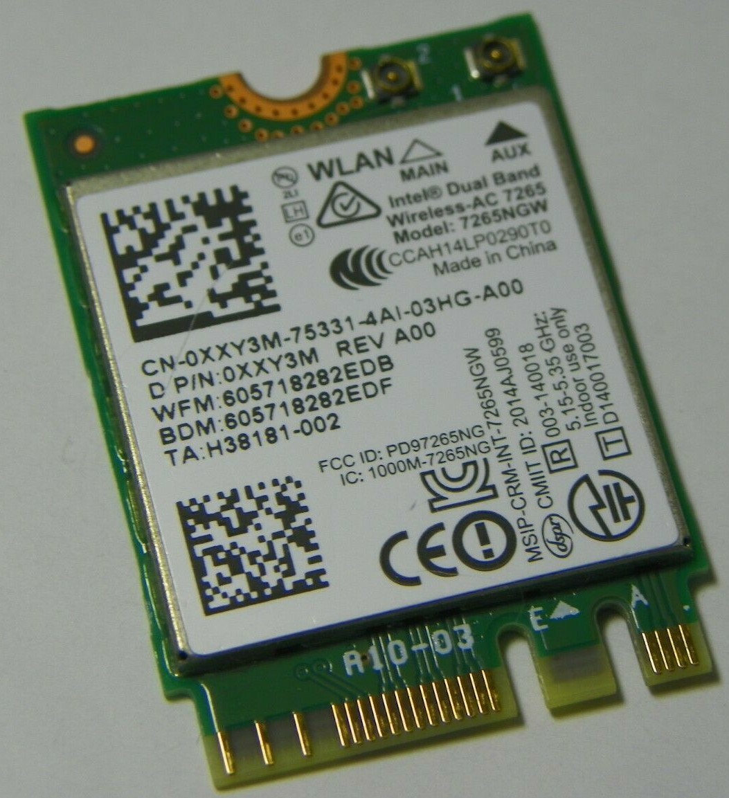 New Dell  XXY3M Dual Band Wireless-AC 7265 7265NGW abgn+ac BT 4. PCIe NGFF