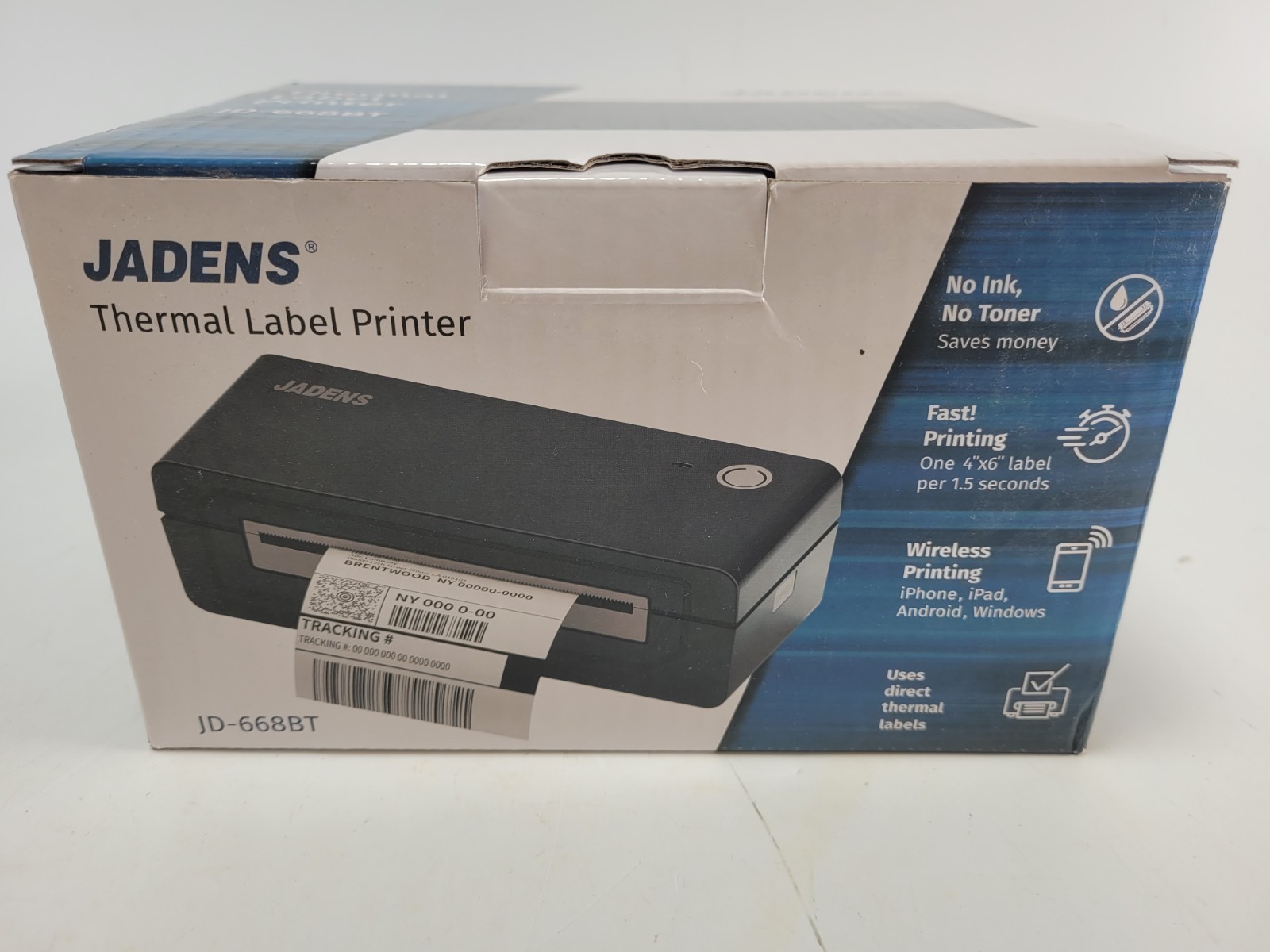 Jadens JD-668BT Wireless Thermal Shipping Label Printer Bluetooth USB 4x6 Black