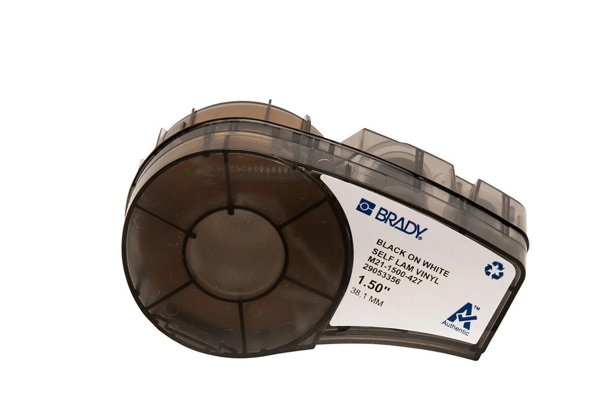M21-1500-427 32044339 Genuine Brady Black on White Self Laminating Vinyl 1.5"