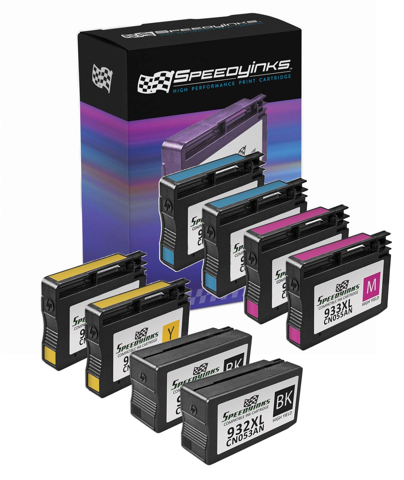 8pk For HP 932XL/933XL W/Chip 2ea CN053AN Blk CN054AN Cy CN055AN Mag CN056AN Yel