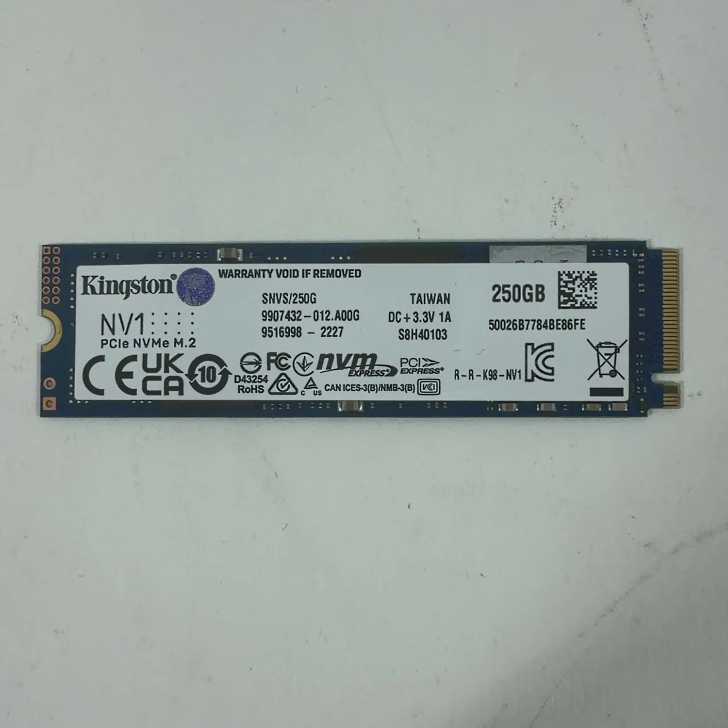 Kingston 2280mm NV1 250GB Pcie gen 3.0x4 SSD SNVS/250G