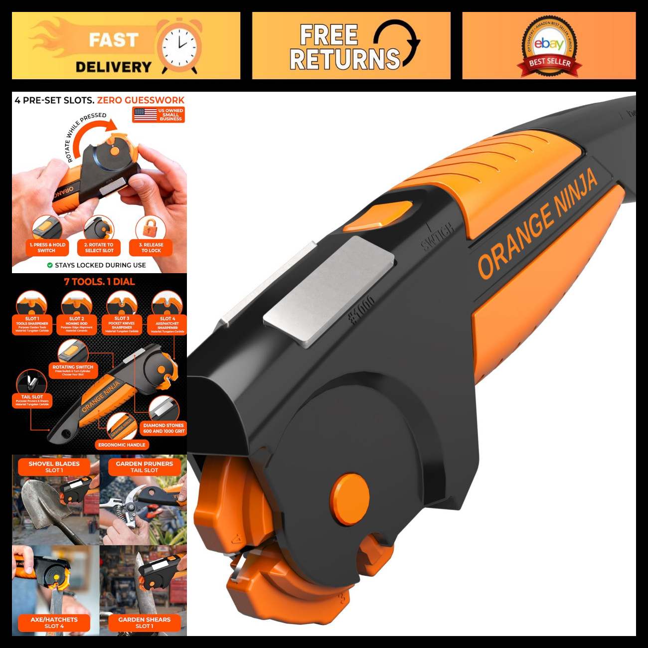 7-in-1 Garden Tool & Knife Sharpener - Multi-Functional Blade Sharpener & Care T